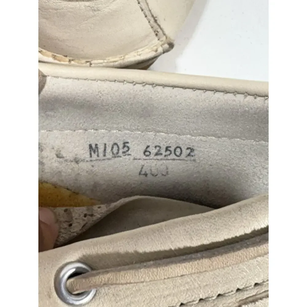 Vintage RHM Dockwear Mens Beige Leather Hand Sewed Shoe Sider‎ Docksider Sz 10.5